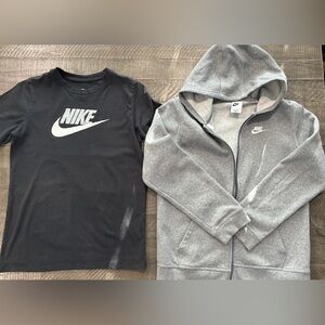 Nike Gray Zip Hoodie Black Logo T Shirt Bundle XL
